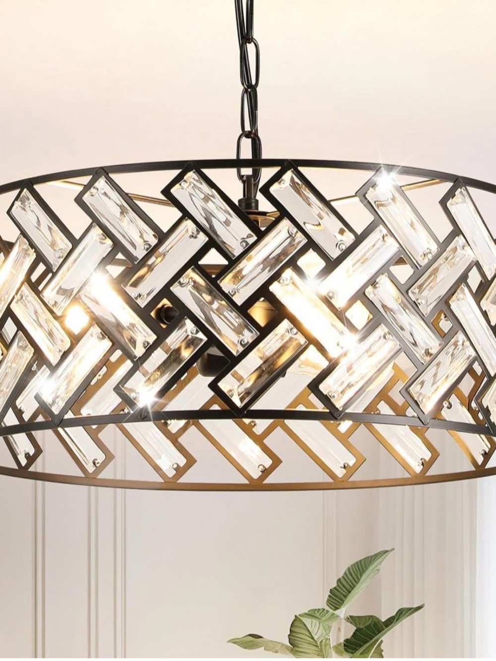 Modern Black and Crystal Drum Chandelier -